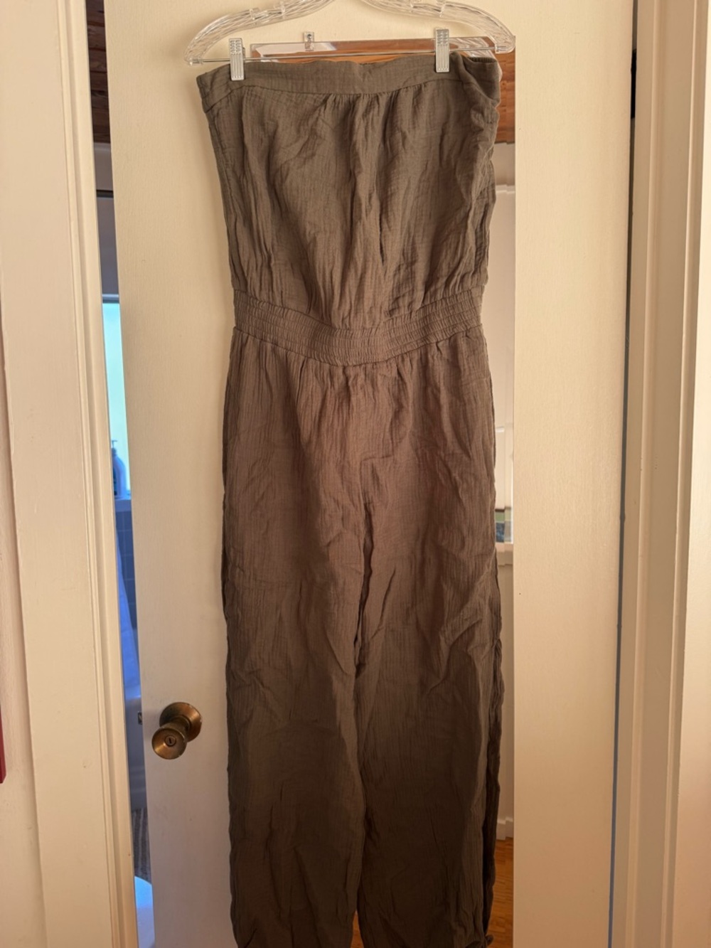 DREW Strapless Olive-Tone Wide Leg Jumpsuit